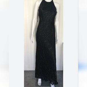 Premier Amour Maxi Lace Dress Womens 16 Black Halter Neck Slit Mesh Goth…